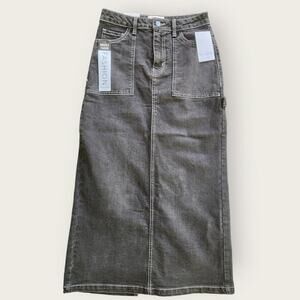 Love Fire Juniors Denim Black Maxi Pencil 5 Pocket Carpenter Backslit skirt Sz 3